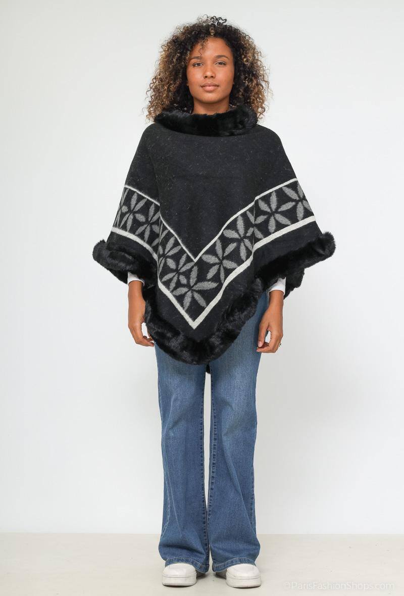 Wholesaler Da Fashion - Poncho with pompons and fringes