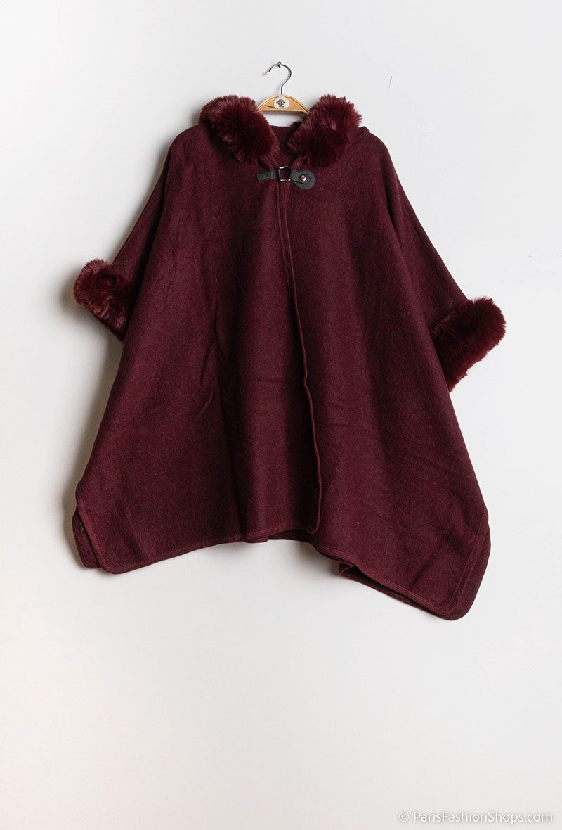 Mayorista Da Fashion - Capa/poncho con ribete de pelo sintético y capucha