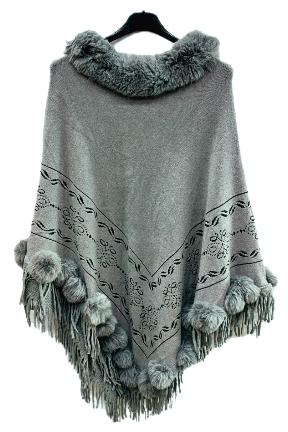 Grossiste Da Fashion - Poncho avec pompons et franges