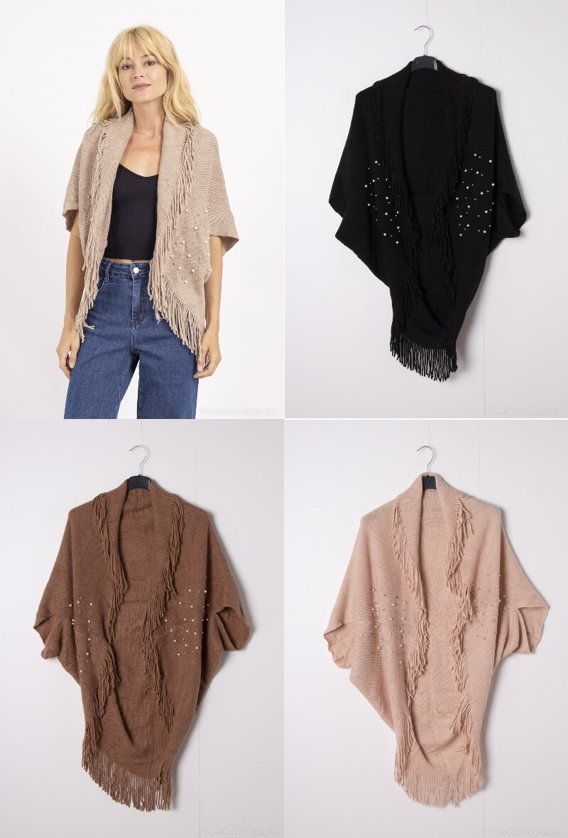Grossiste Da Fashion - poncho avec perle & frange