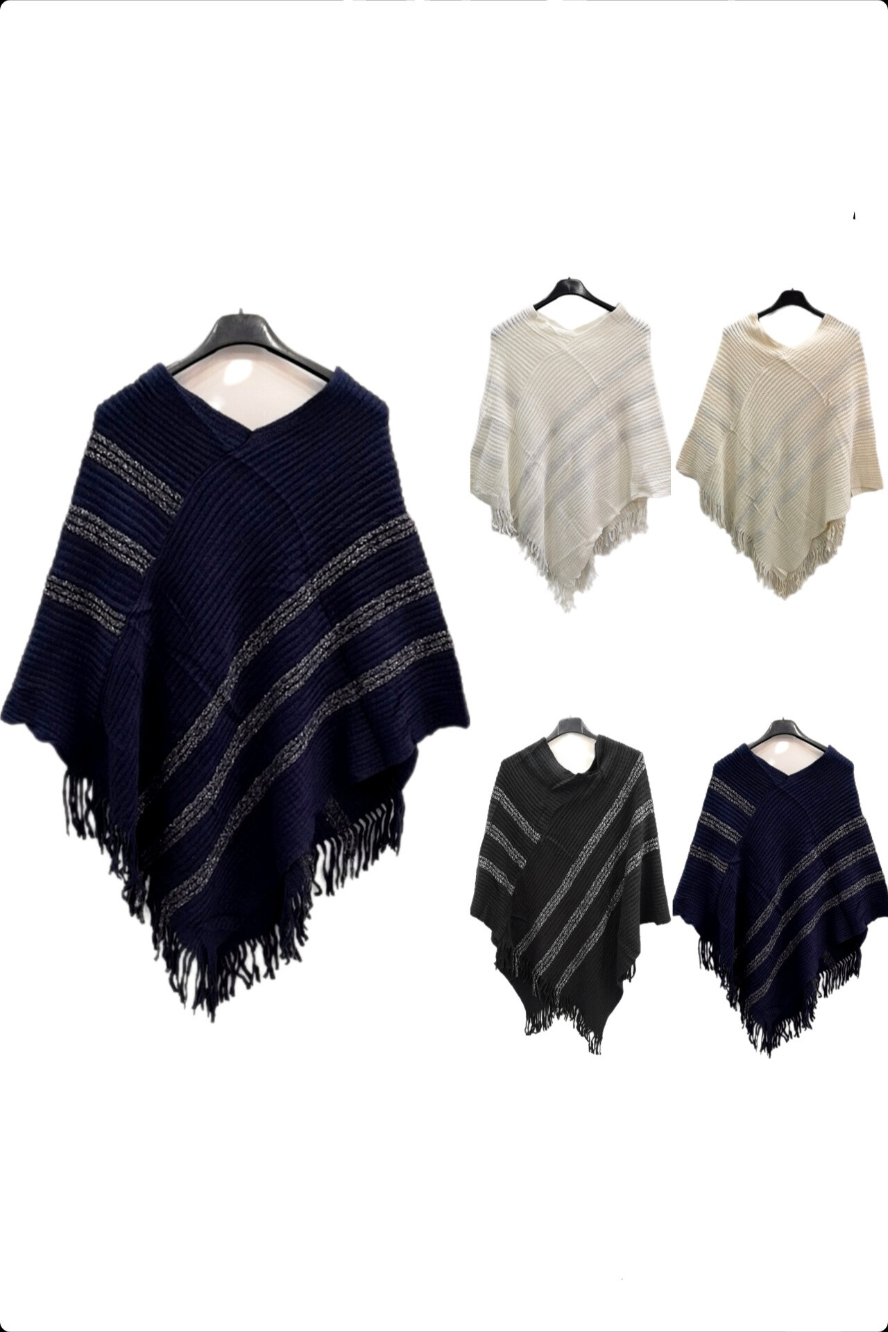 Grossiste Da Fashion - Poncho en maille pailletté brillant avec frange