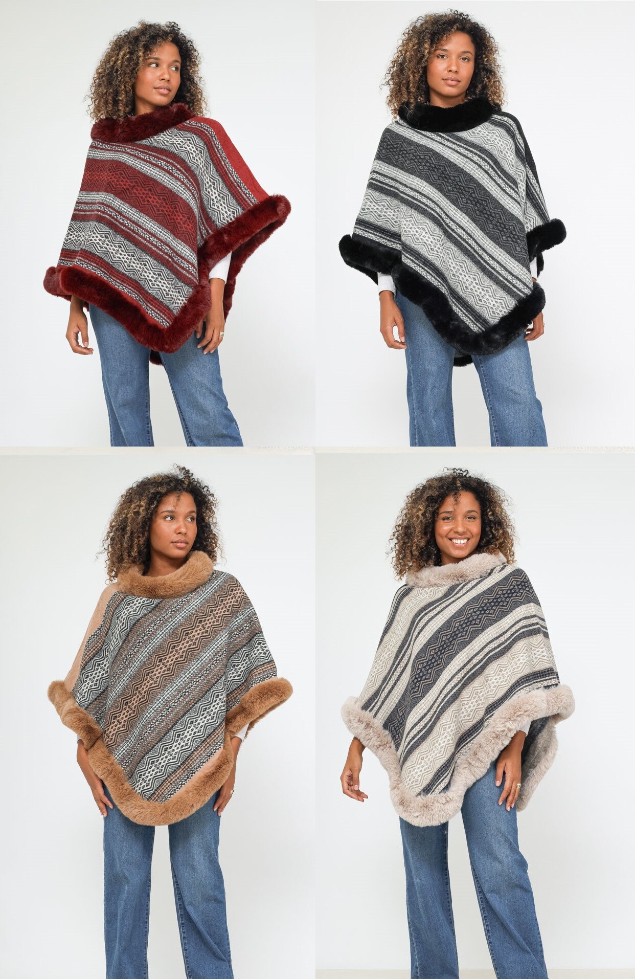 Grossista Da Fashion - Poncho invernale con pelliccia sintetica