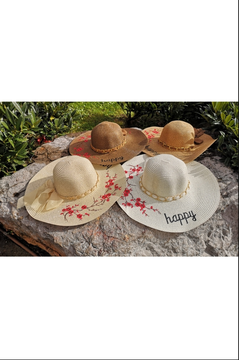 Grossiste Da Fashion - chapeau broder fleur happy