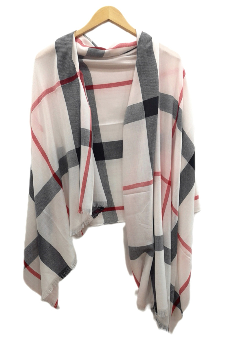Grossiste Da Fashion - Echarpe Homme/Femme carreau Ecossais mixte blanc et rouge