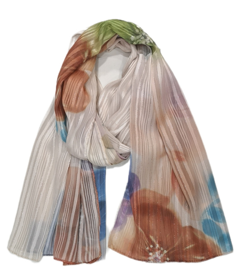 Grossiste Da Fashion - écharpe lurex brillant impression premium fleur