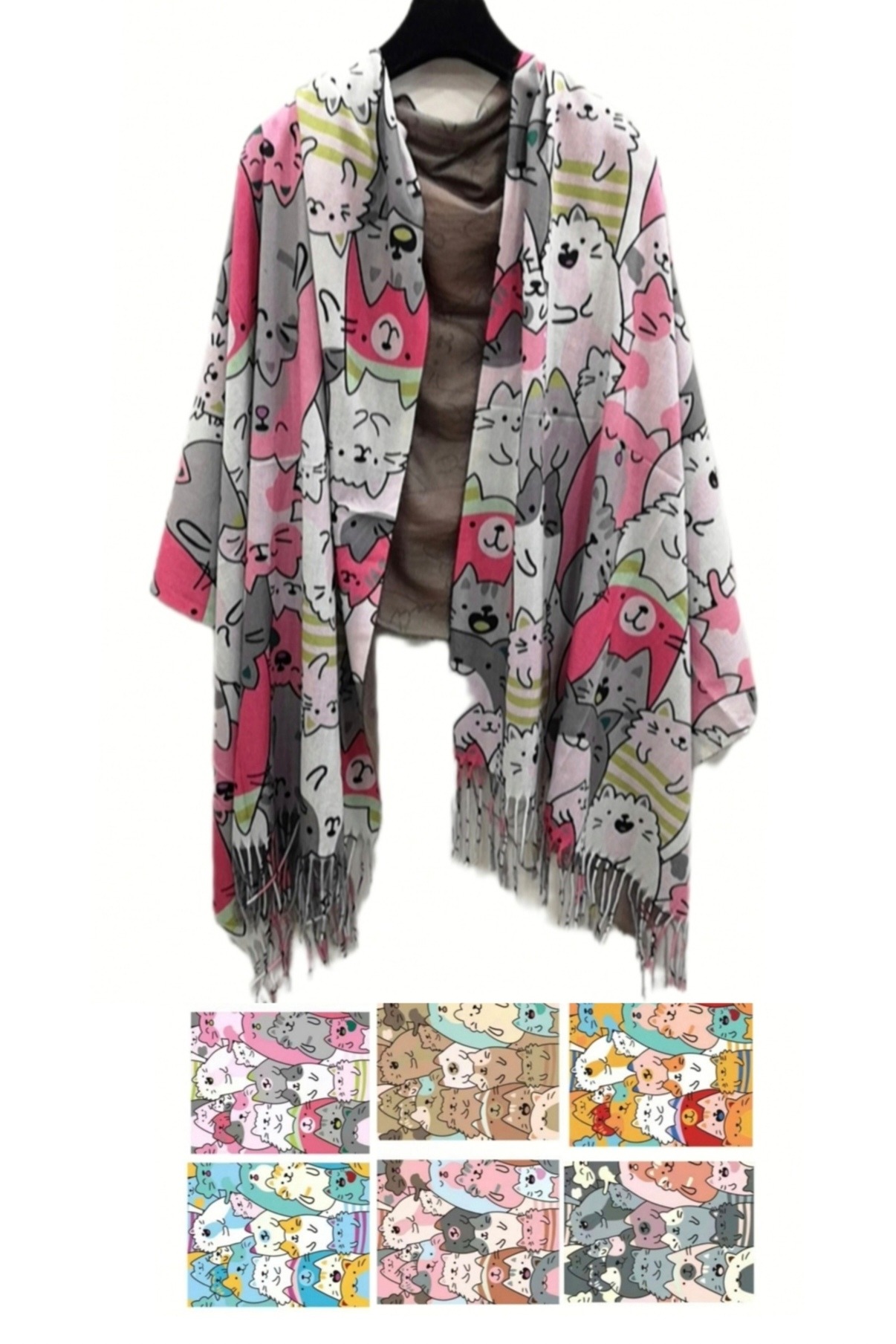 Mayorista Da Fashion - Bufanda de doble cara con estampado de gatos, lado liso - lado de gatos