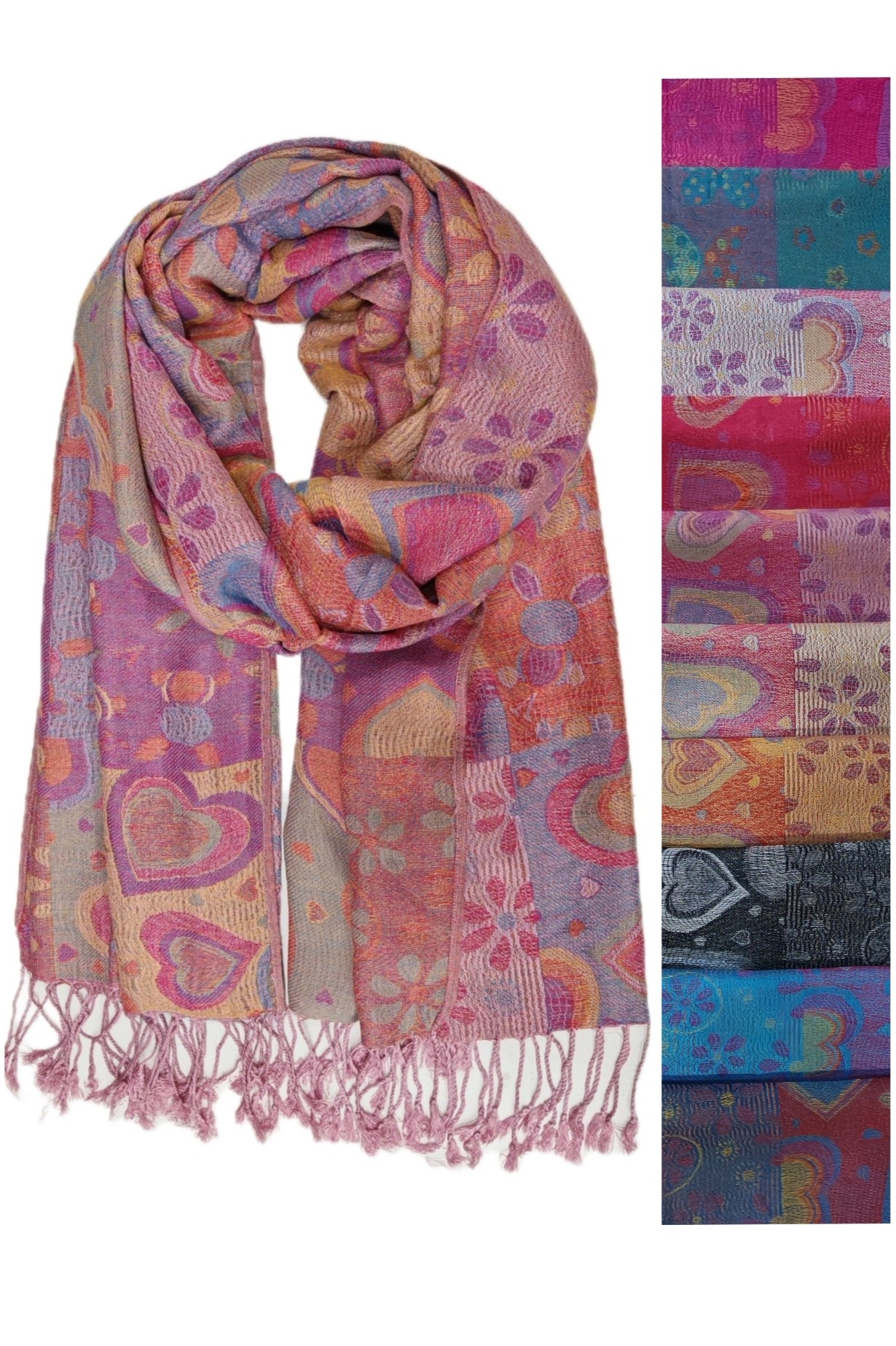 Grossiste Da Fashion - écharpe pashmina en viscose motif cœur