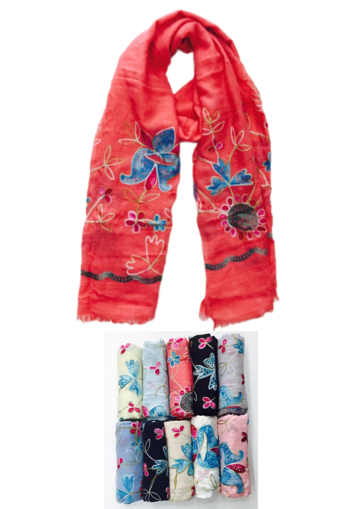 Grossiste Da Fashion - echarpe broder fleurs