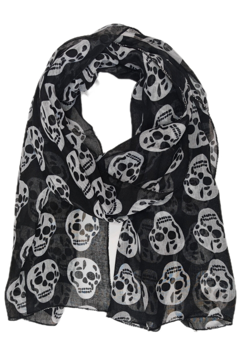 Grossiste Da Fashion - echarpe tete de mort squelette noir/blanc