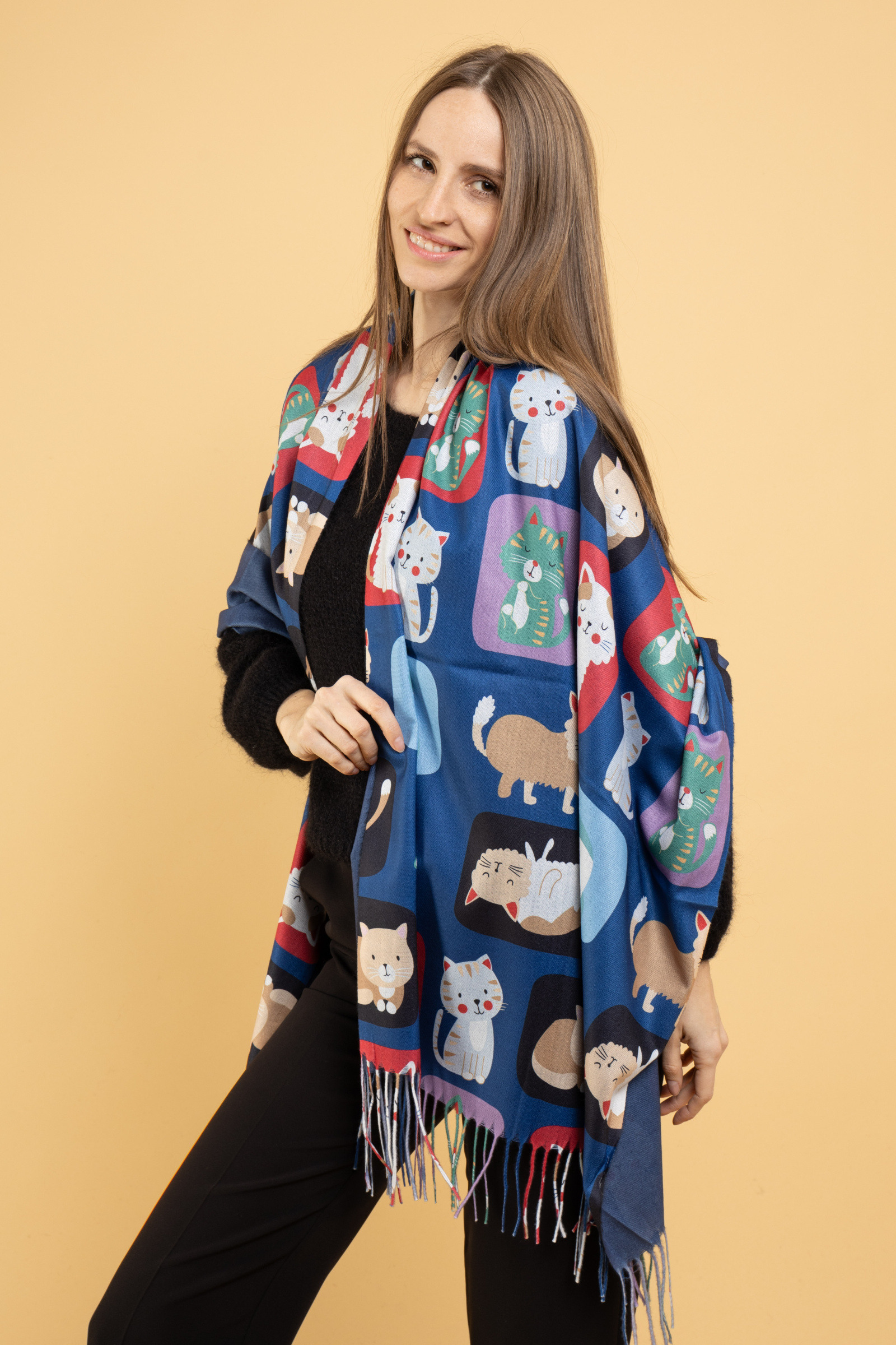 Grossiste Da Fashion - écharpe double face motif chat/uni