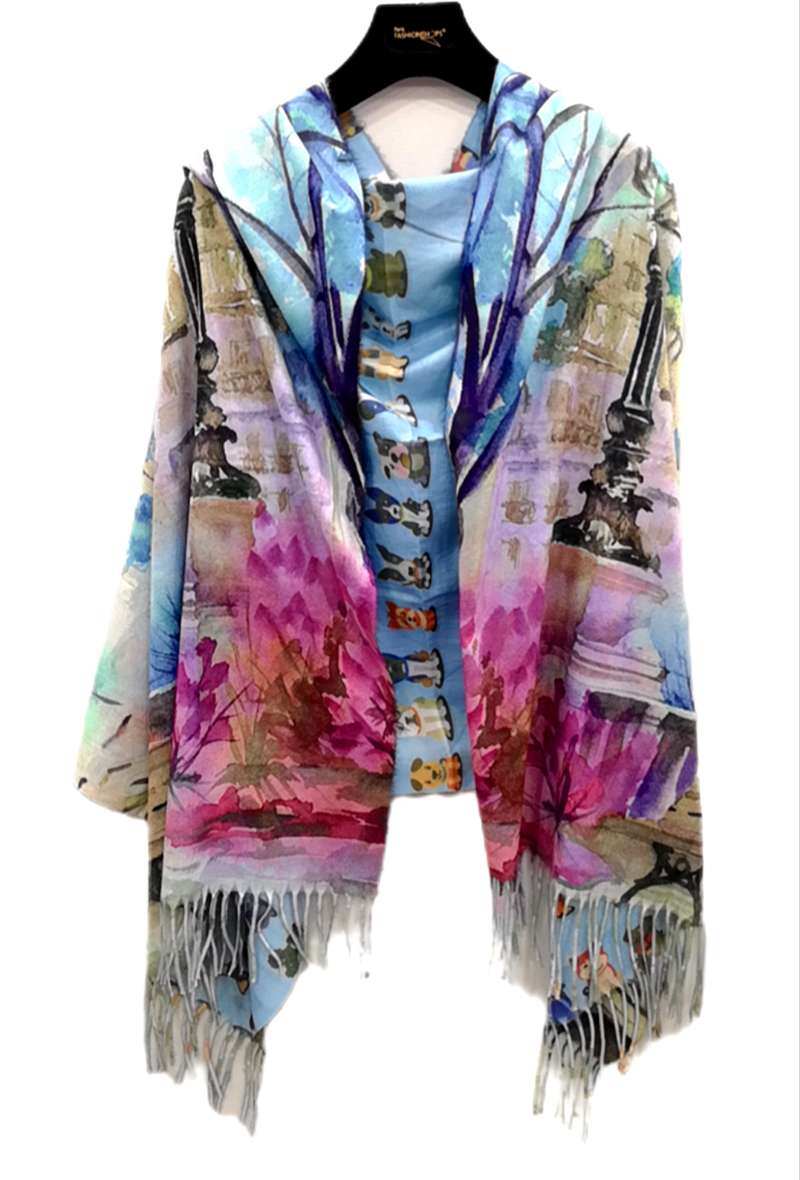 Mayorista Da Fashion - Mantón doble cara estampado paisaje 2 caras