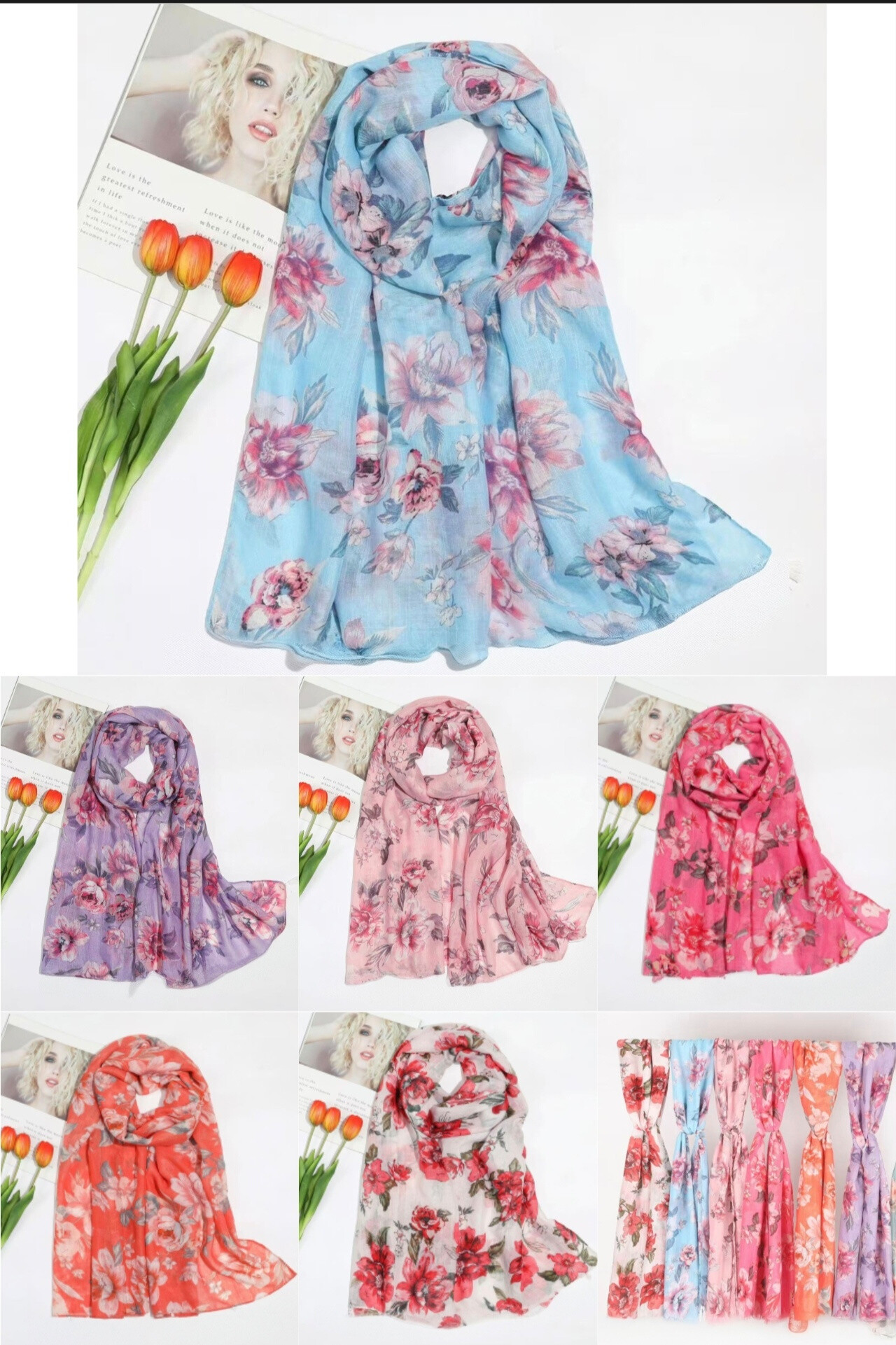 Großhändler Da Fashion - Fleur -Druck Baumwollschal