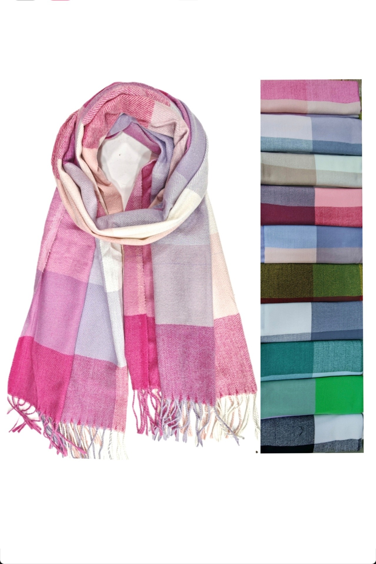 Grossiste Da Fashion - Echarpe hiver carreau couleur clair