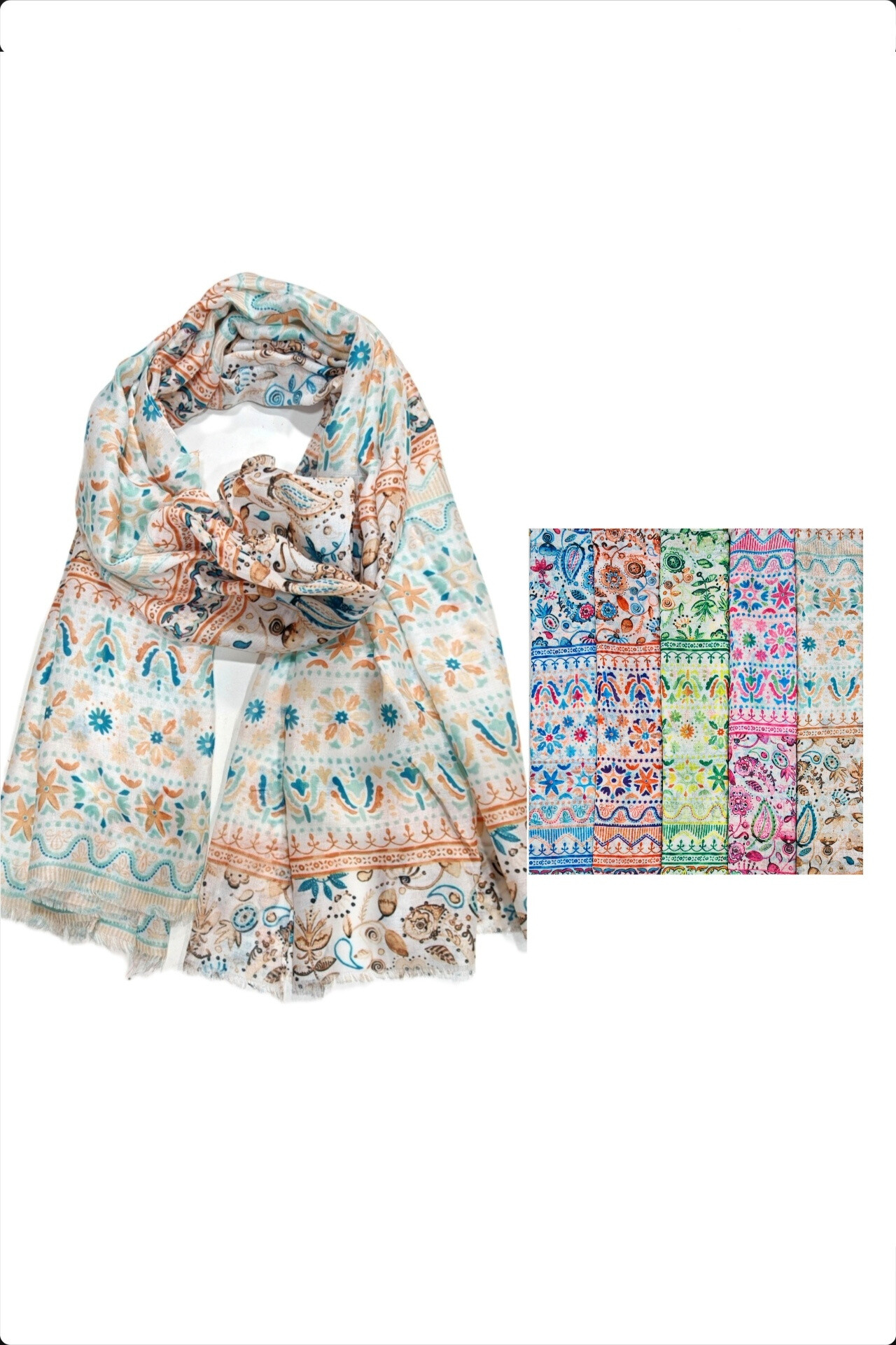 Wholesaler Da Fashion - Scarves viscose silk printed flower aztec multicolored summer very soft
