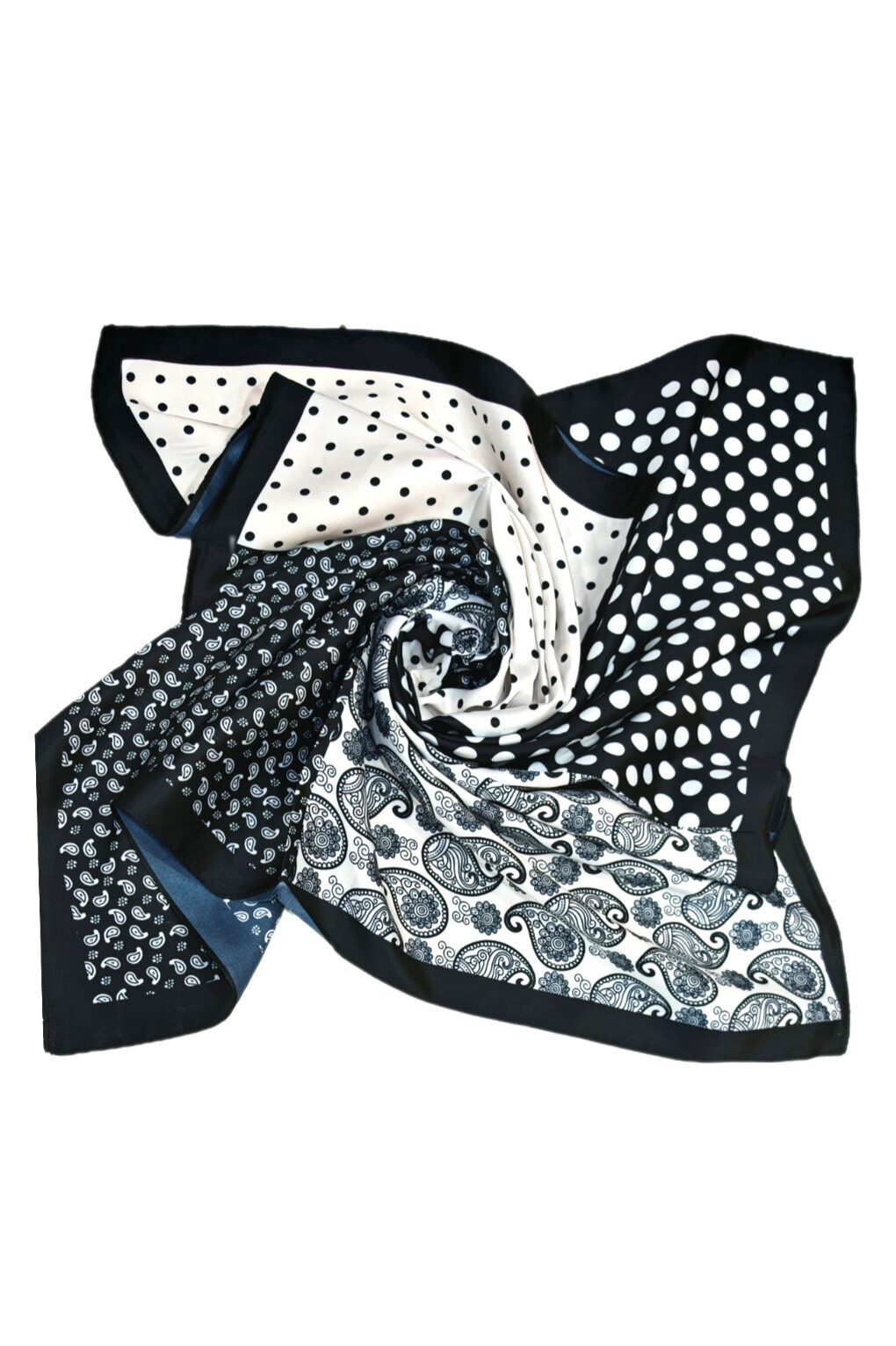 Wholesaler Da Fashion - Square silk 70x70cm black and white pea