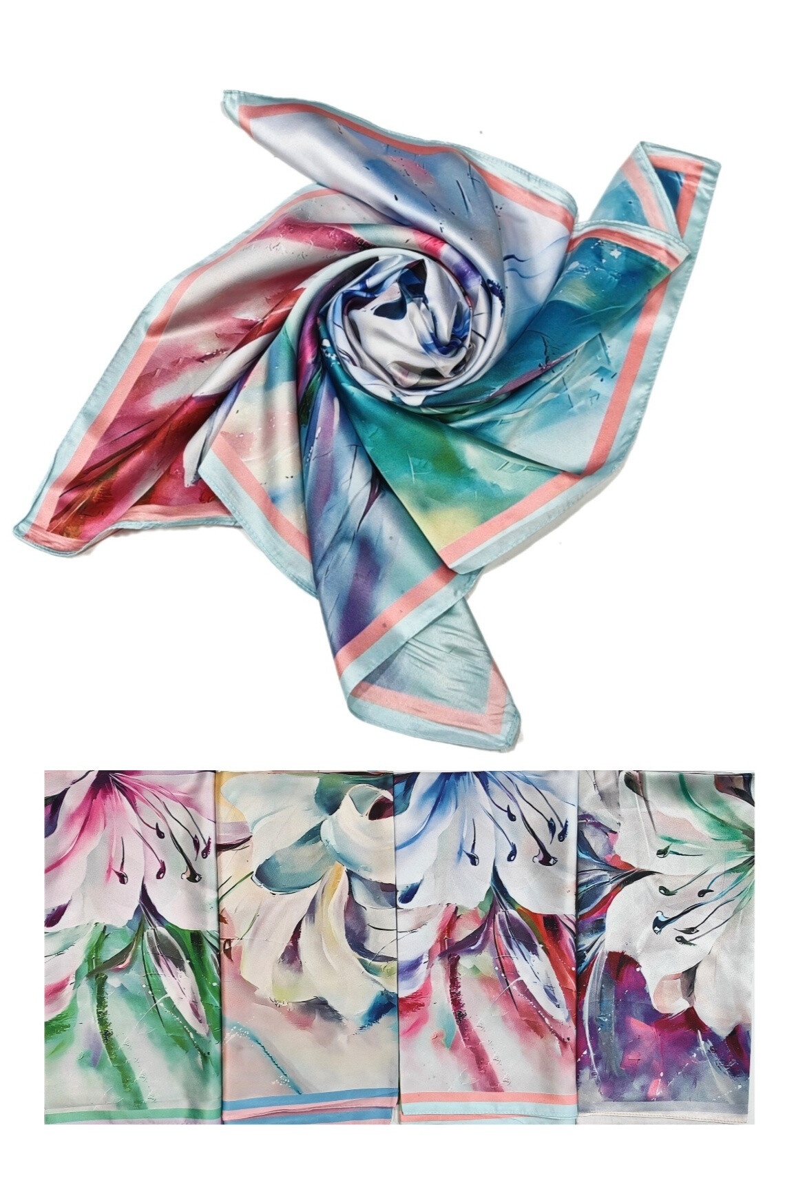 Großhändler Da Fashion - Schal aus Seide/Polyester, 70 x 70 cm, Blumenmuster