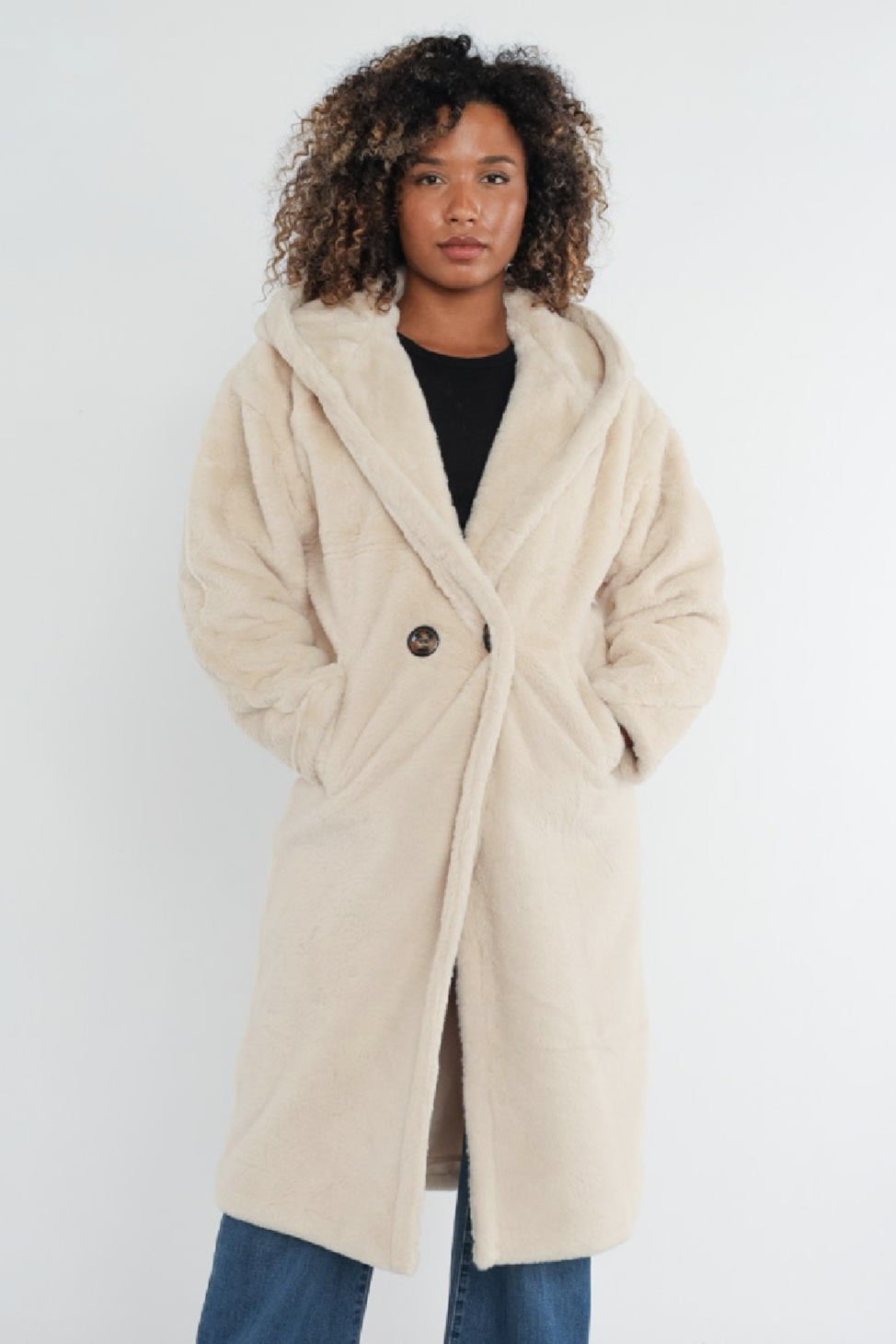 Mayorista Da Fashion - Abrigo largo de piel sintética con capucha