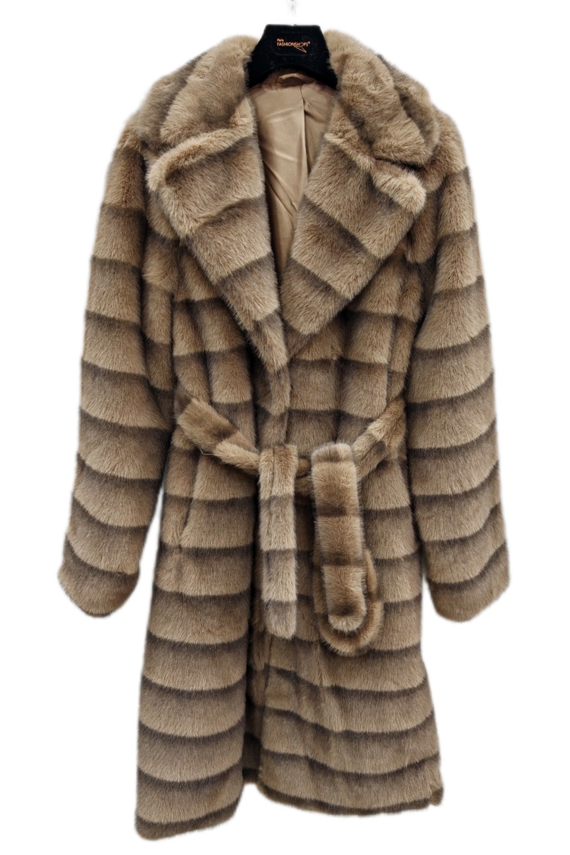Grossiste Da Fashion - Manteau en fausse fourrure bicolore rayé