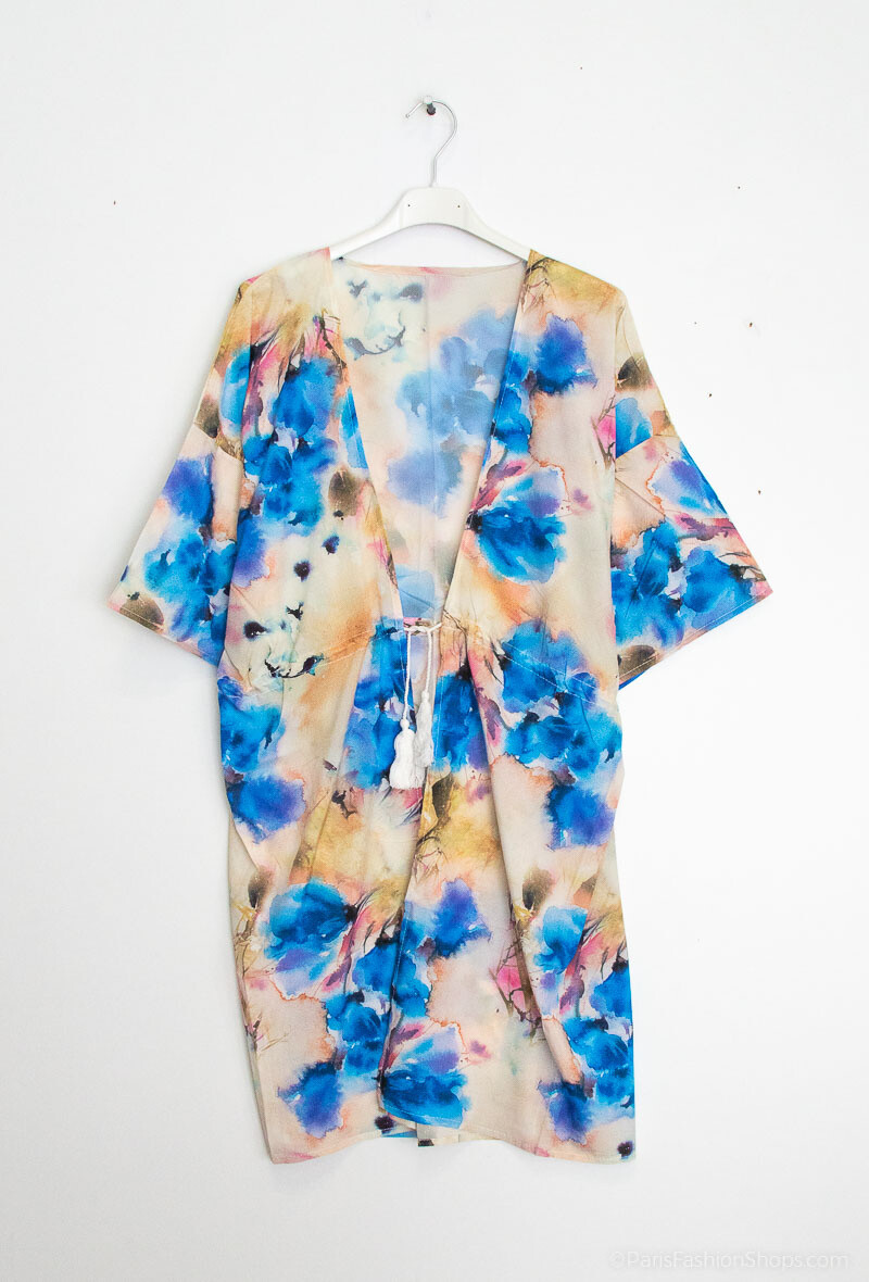 Kimono/túnica abierta - Azul real - 1 - formato grande