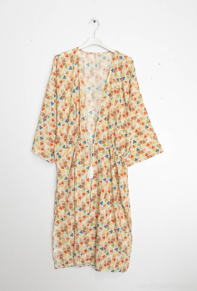 Nuisette / tunique ouvert impimé losange - Beige - 1 - grand format