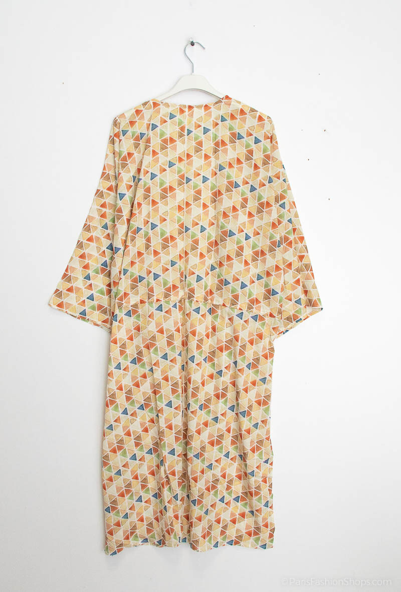 Nuisette / tunique ouvert impimé losange - Beige - 2 - grand format