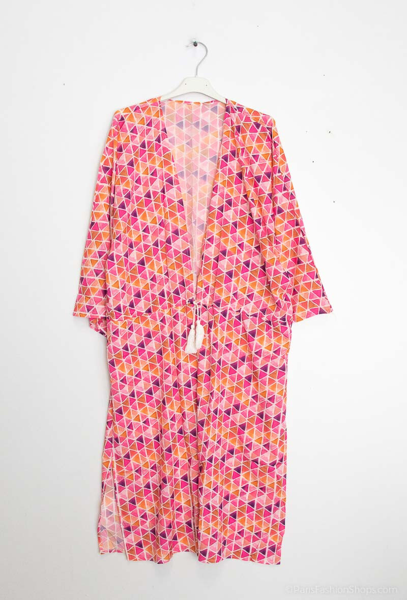 Nuisette / tunique ouvert impimé losange - Fuchsia - 1 - grand format