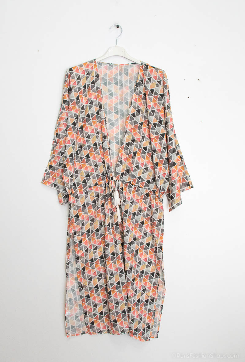 Nuisette / tunique ouvert impimé losange - Gris - 1 - grand format