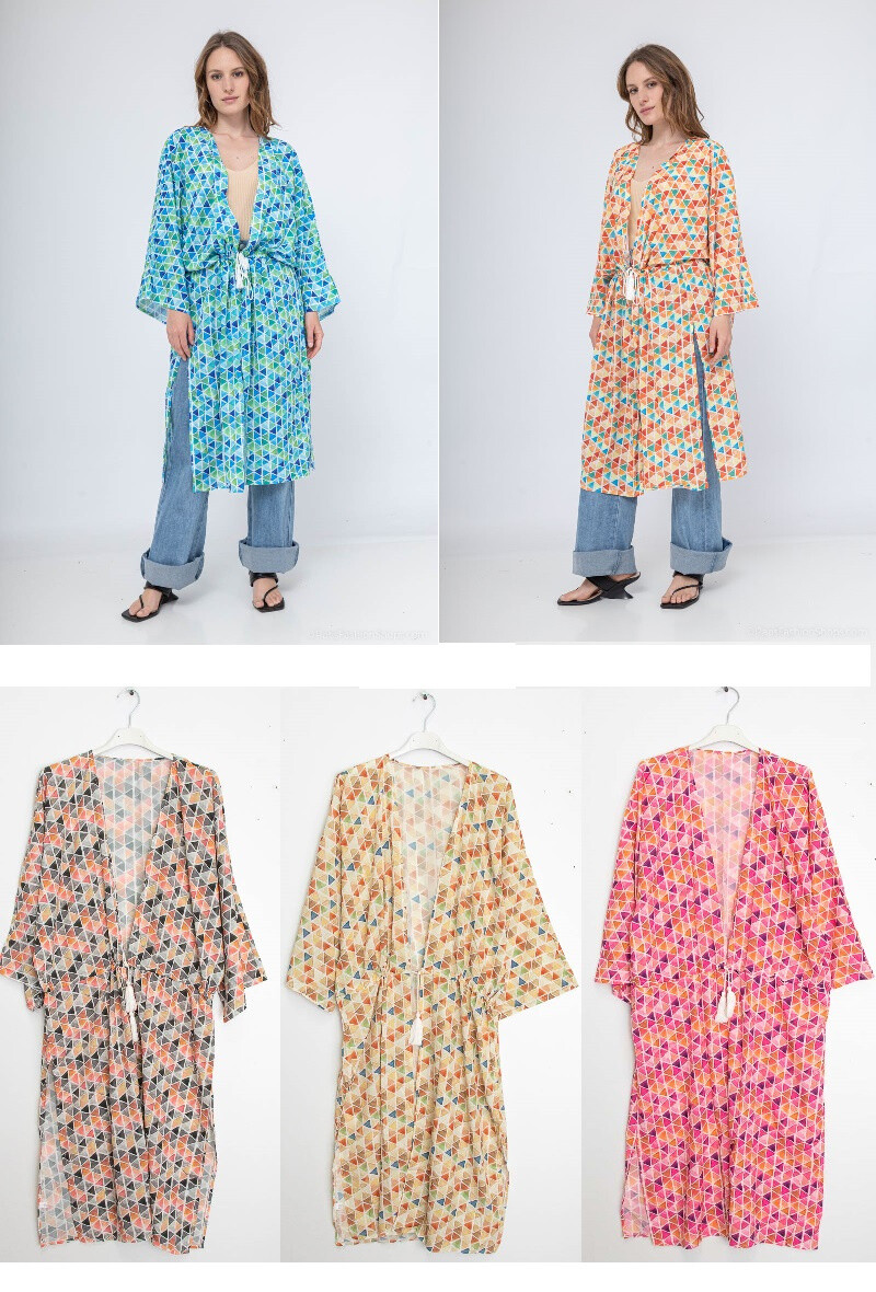 Nuisette / tunique ouvert impimé losange - Multicolore - 1 - grand format
