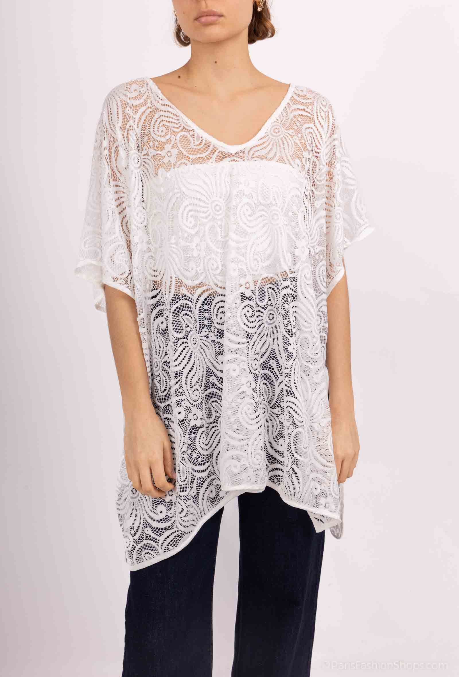 Grossiste Da Fashion - Haut crochet dentelle transparent noir et blanc