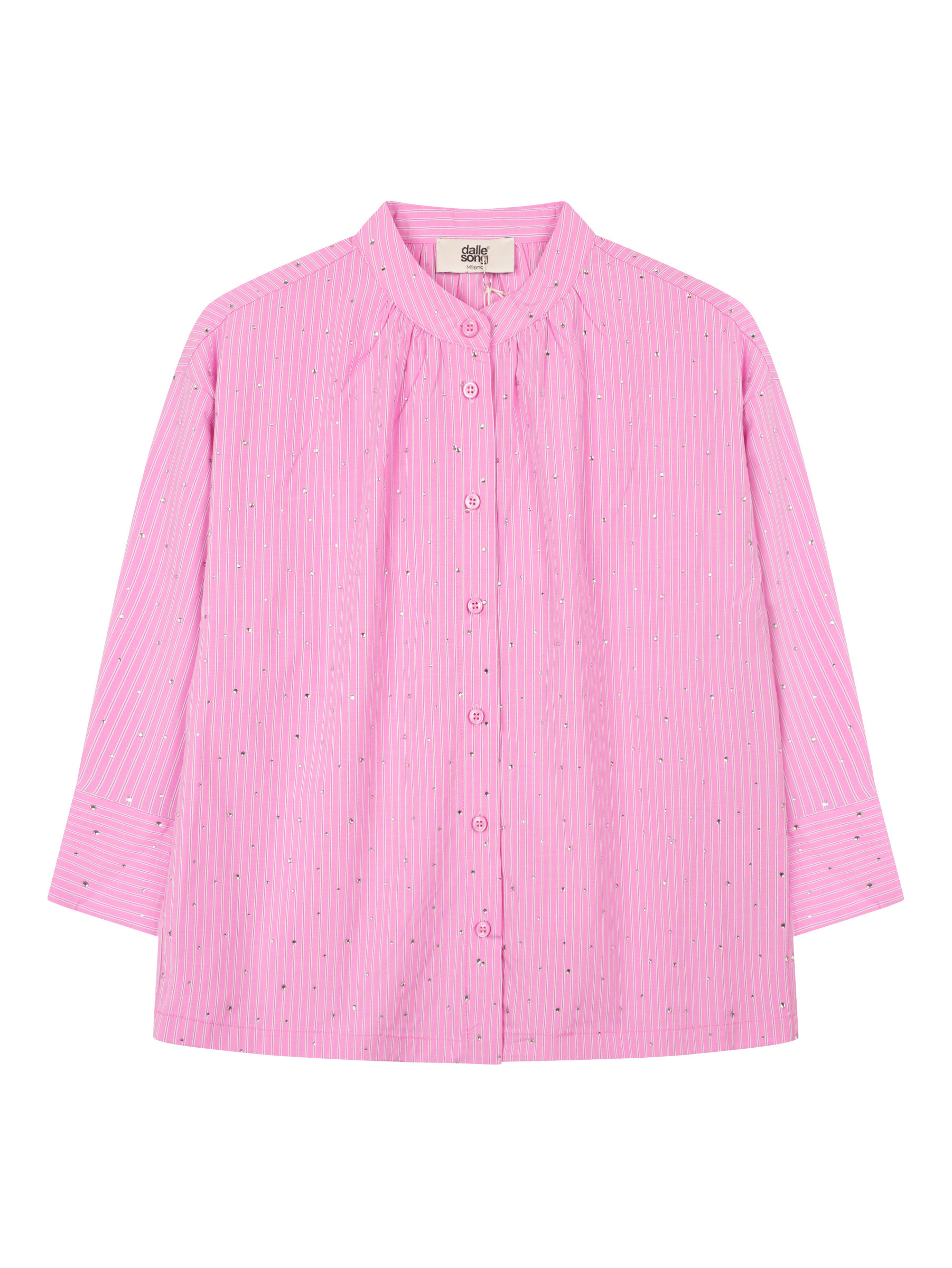 Wholesaler dallesong - Striped shirt with rhinestones and mandarin collar
