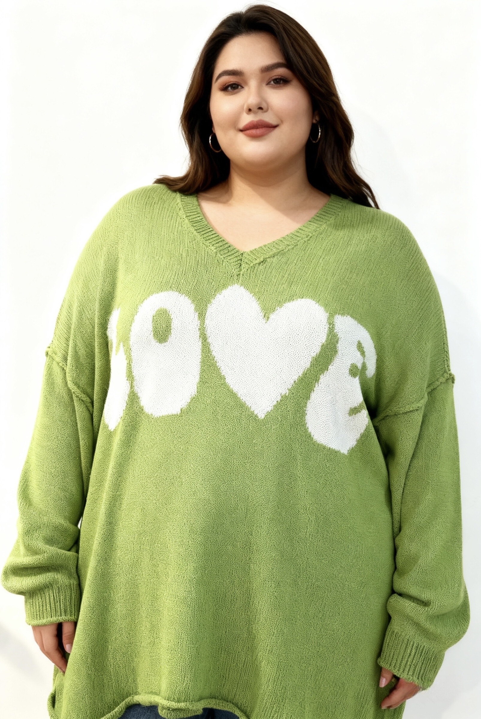 Oversized Italian cotton sweater, perfect for spring, 55% cotton, 45% acrylic, ideal for plus sizes.
