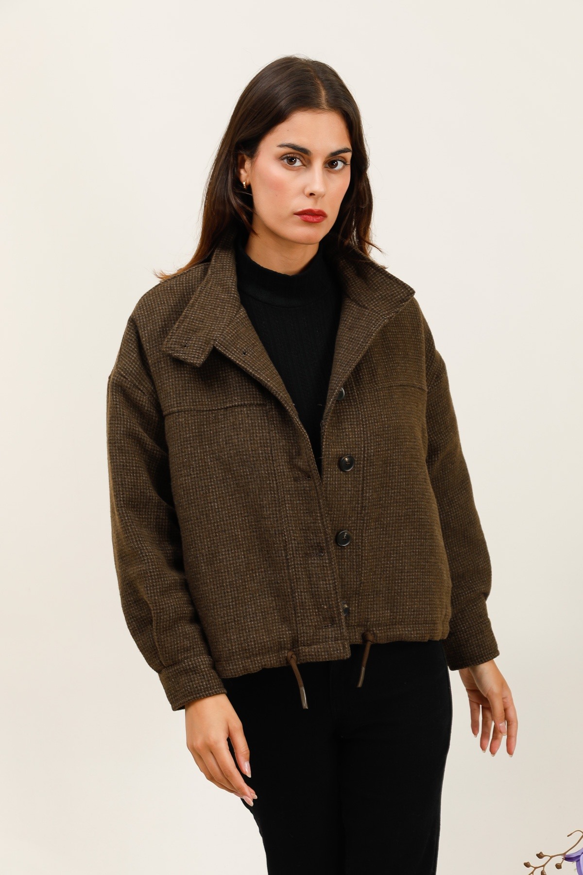 Mayorista DAPHNEA - Chaqueta de lana abotonada con cuello alto
