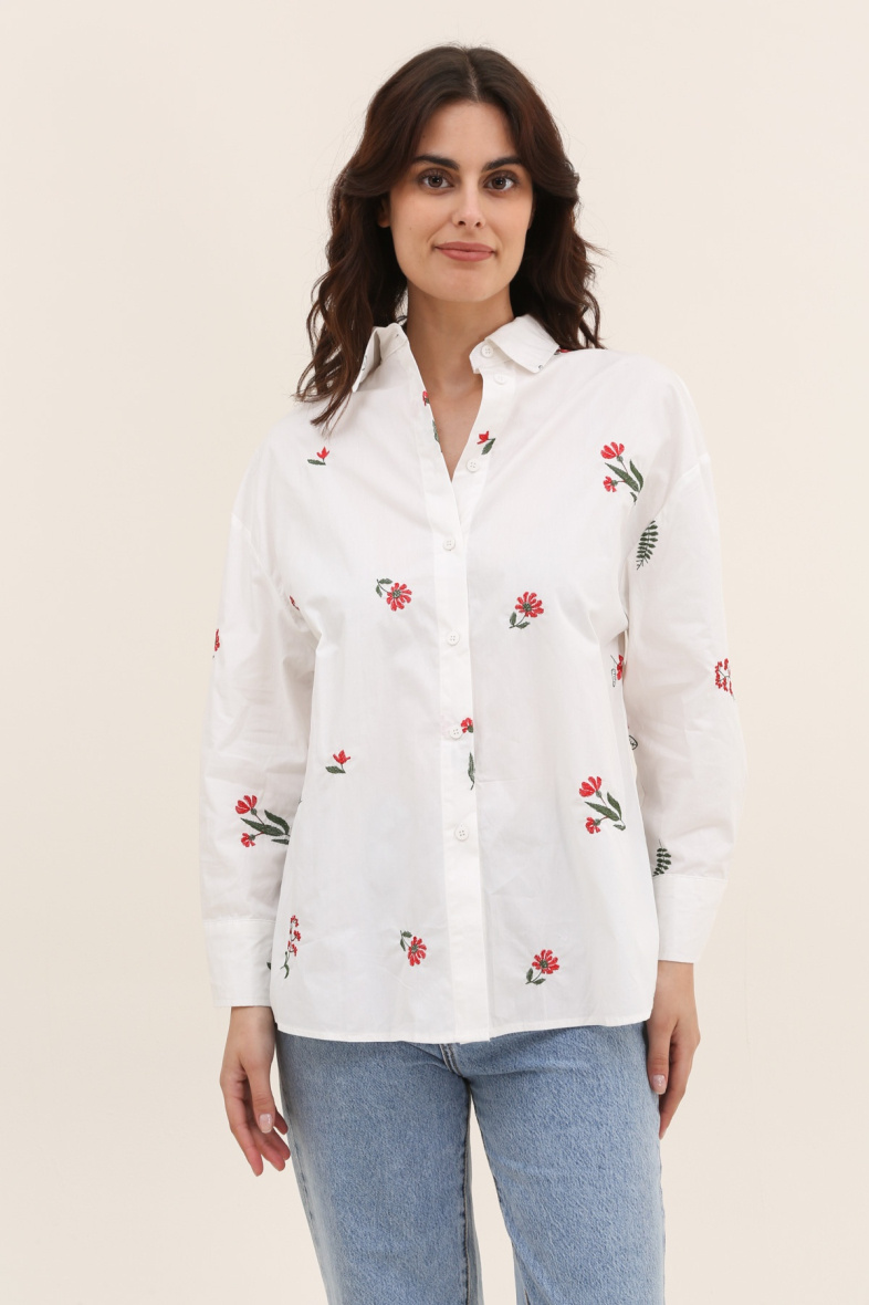 Wholesaler DAPHNEA - FLOWER EMBROIDERED SHIRT