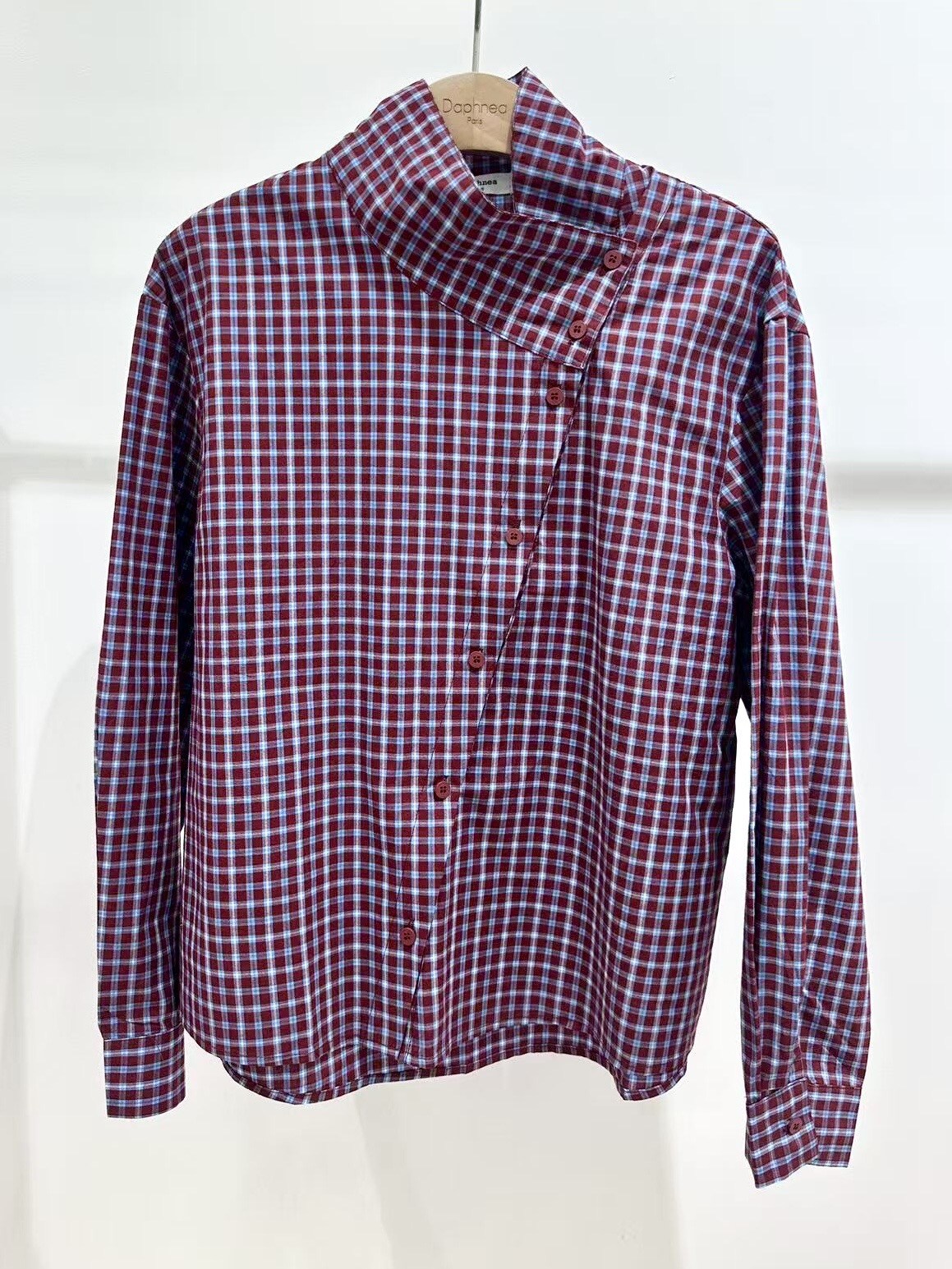 Grossiste DAPHNEA - Chemise Femme à Carreaux Col Croisé Asymétrique avec Fermeture Boutonnée