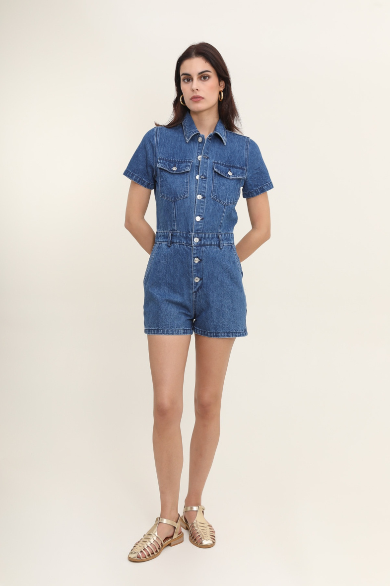 Wholesaler DAPHNEA - Denim Shorts Jumpsuit