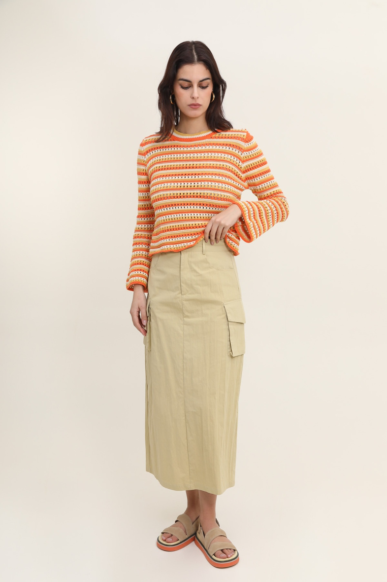 Wholesaler DAPHNEA - Mid-Length Cargo Style Skirt