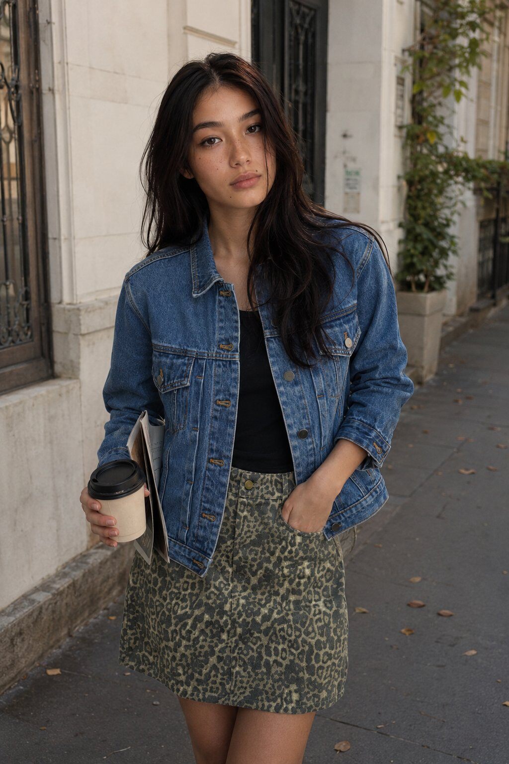 Grossiste DAPHNEA - Mini-jupe léopard en denim