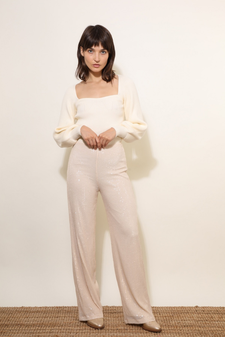 Wholesaler DAPHNEA - Women's wide-leg sequin high-waisted evening pants