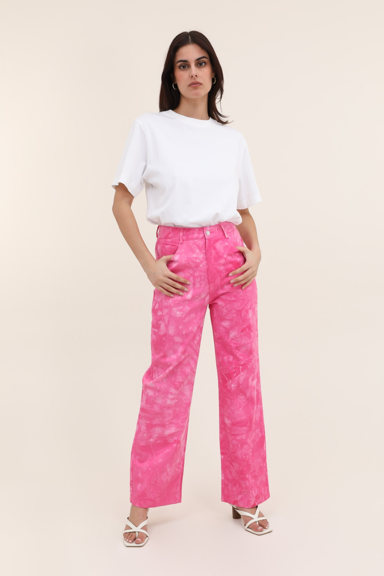 Wholesaler DAPHNEA - Women's high-waisted tie-dye print straight-leg pants