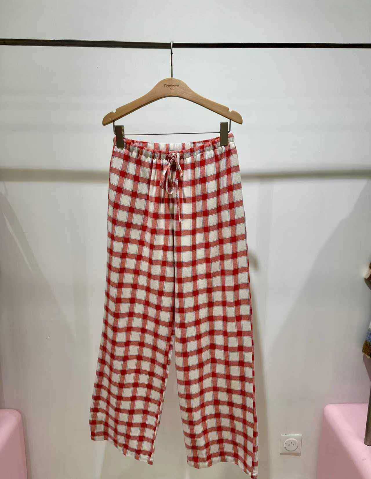 Plaid pants with tie detail