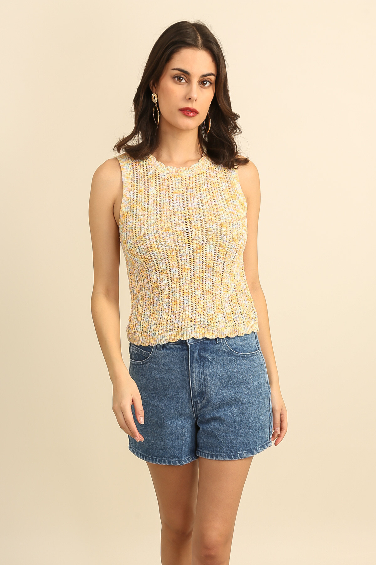 Großhändler DAPHNEA - Damen ärmelloses meliertes Stricktop – Sommer Strick-Tanktop