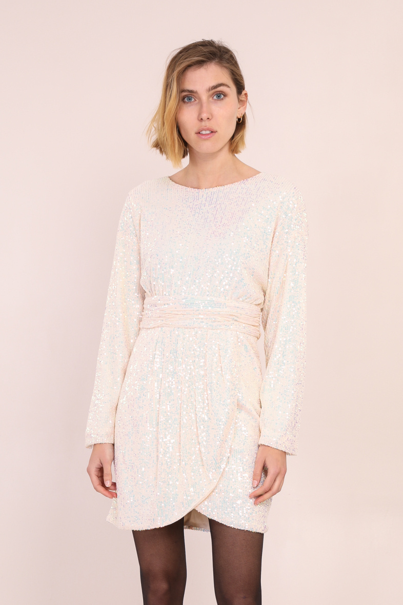Wholesaler DAPHNEA - Women's sequin dress with long sleeves and round neckline