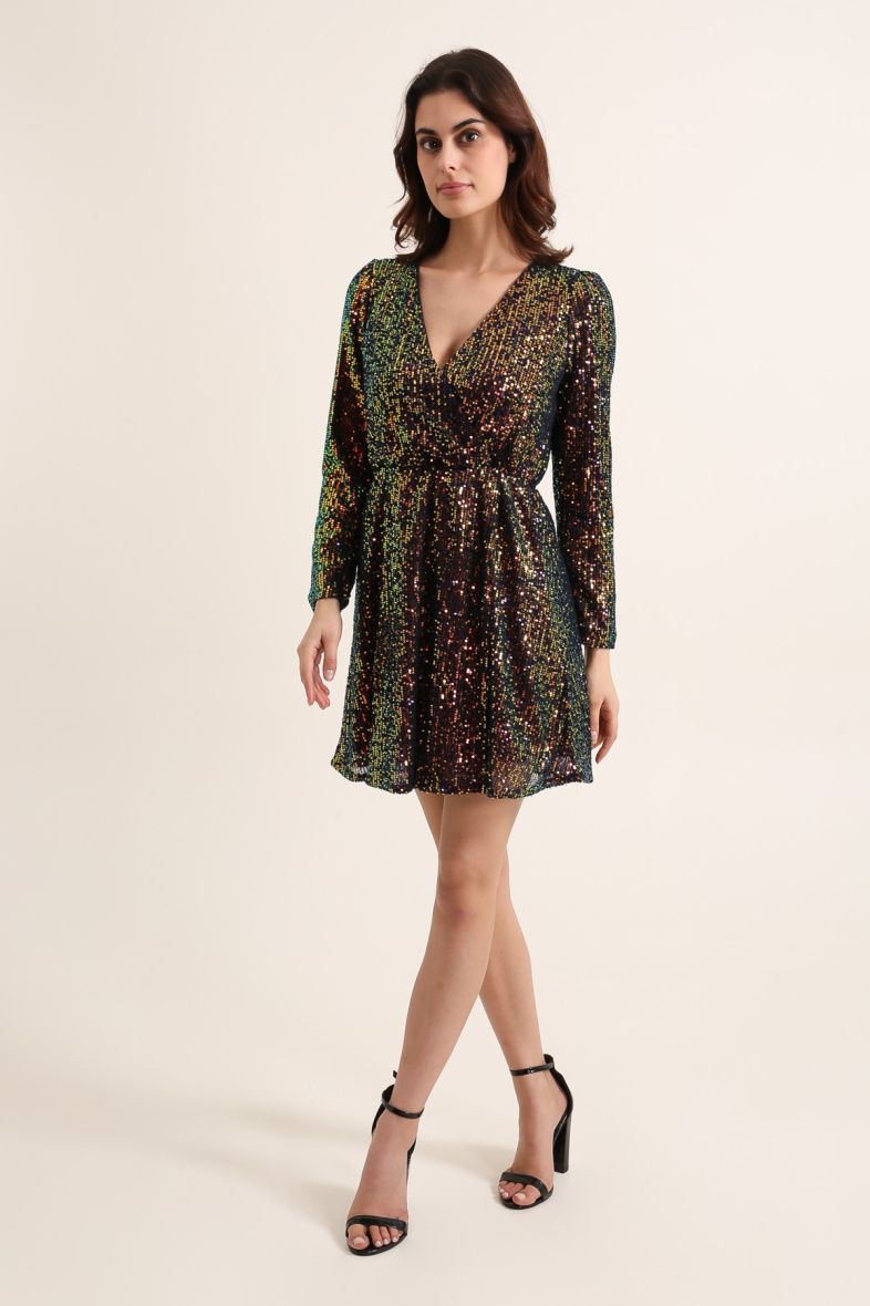 Wholesaler DAPHNEA - Short Sequin Dress with Crossed Neckline