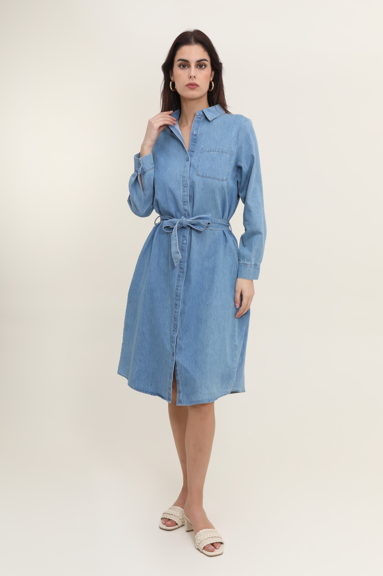 Wholesaler DAPHNEA - Long Denim Shirt Dress