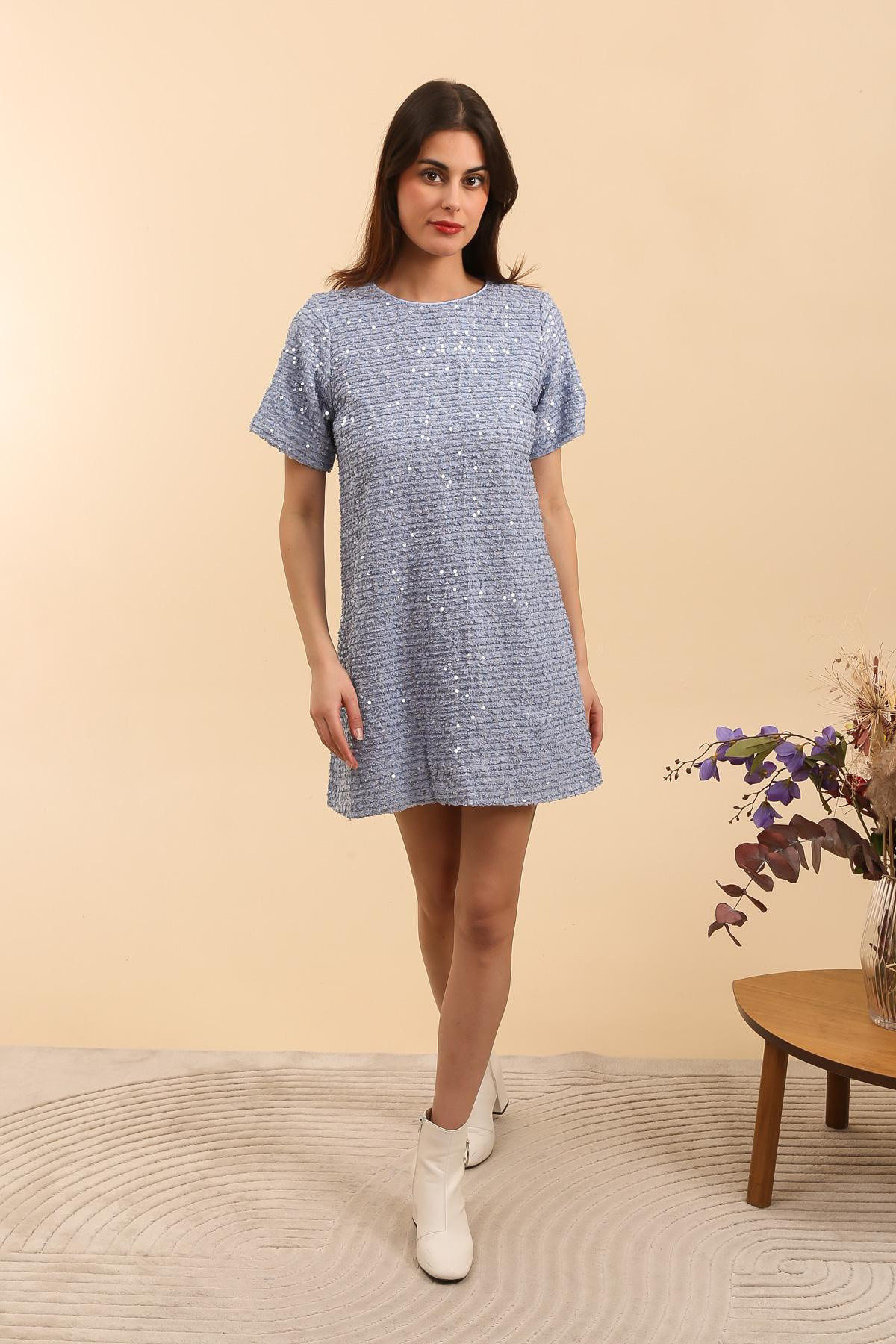 Wholesaler DAPHNEA - Short Tweed Dress with Sequins and Short Sleeves