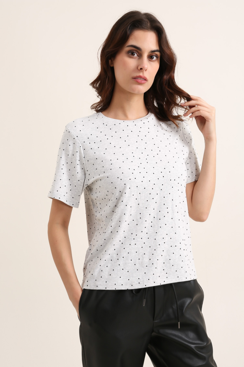 Mayorista DAPHNEA - Camiseta básica de manga corta con estampado de lunares y cuello redondo
