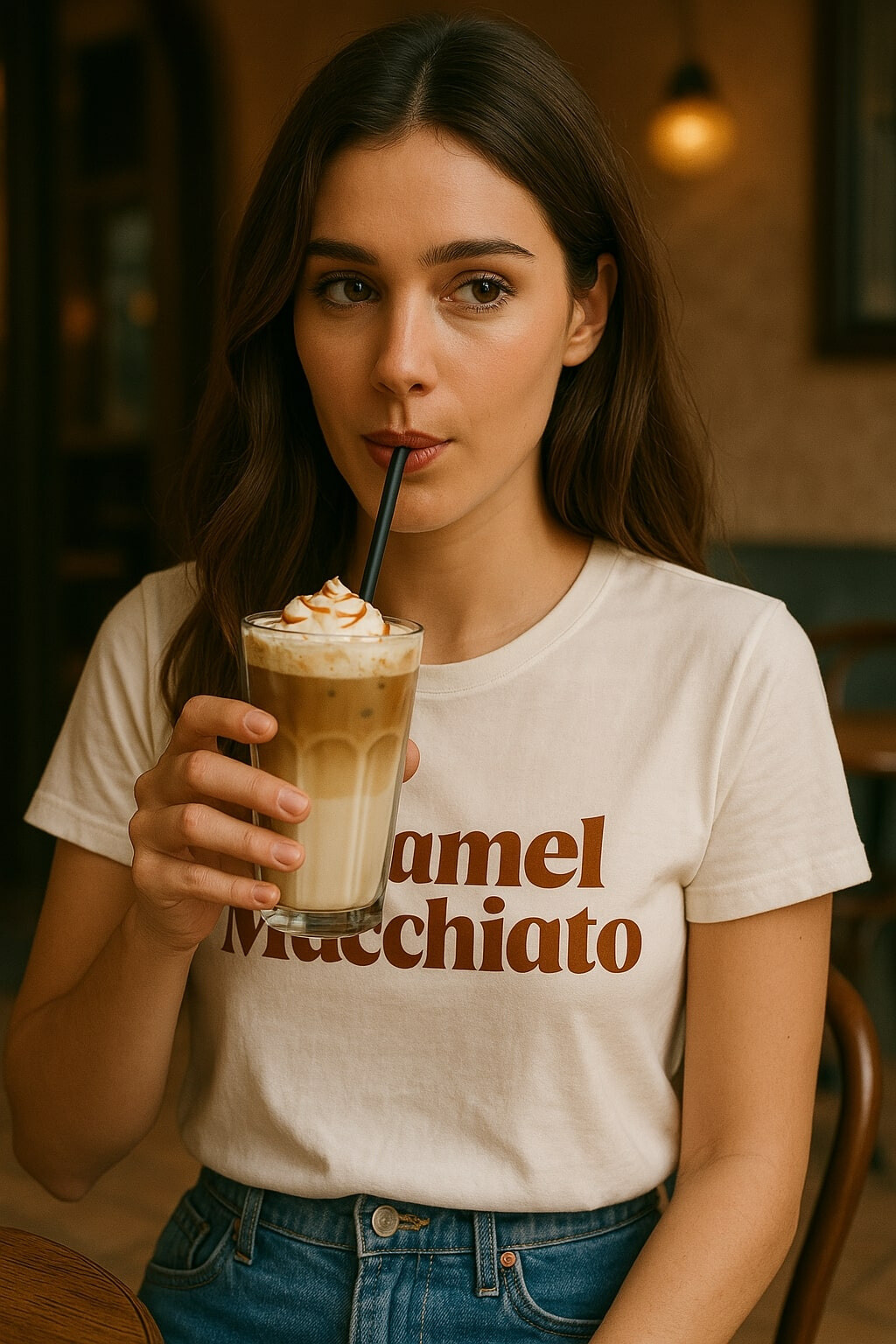 Grossista DAPHNEA - T-shirt "Caramel Macchiato"