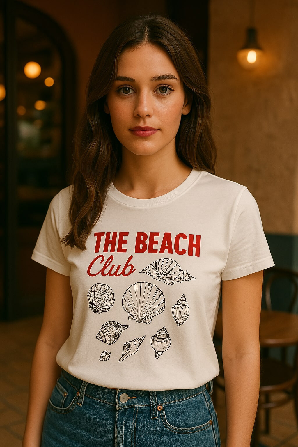 White round-neck t-shirt with 