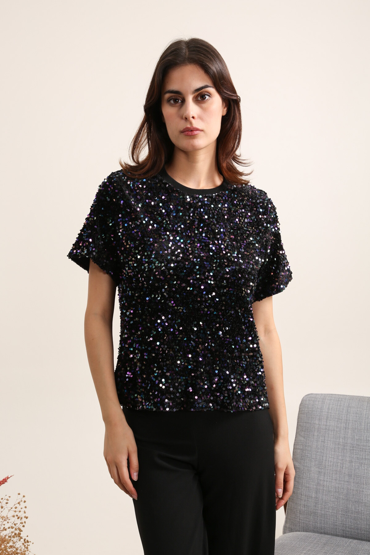 Grossista DAPHNEA - TOP VELLUTO PAILLETTES