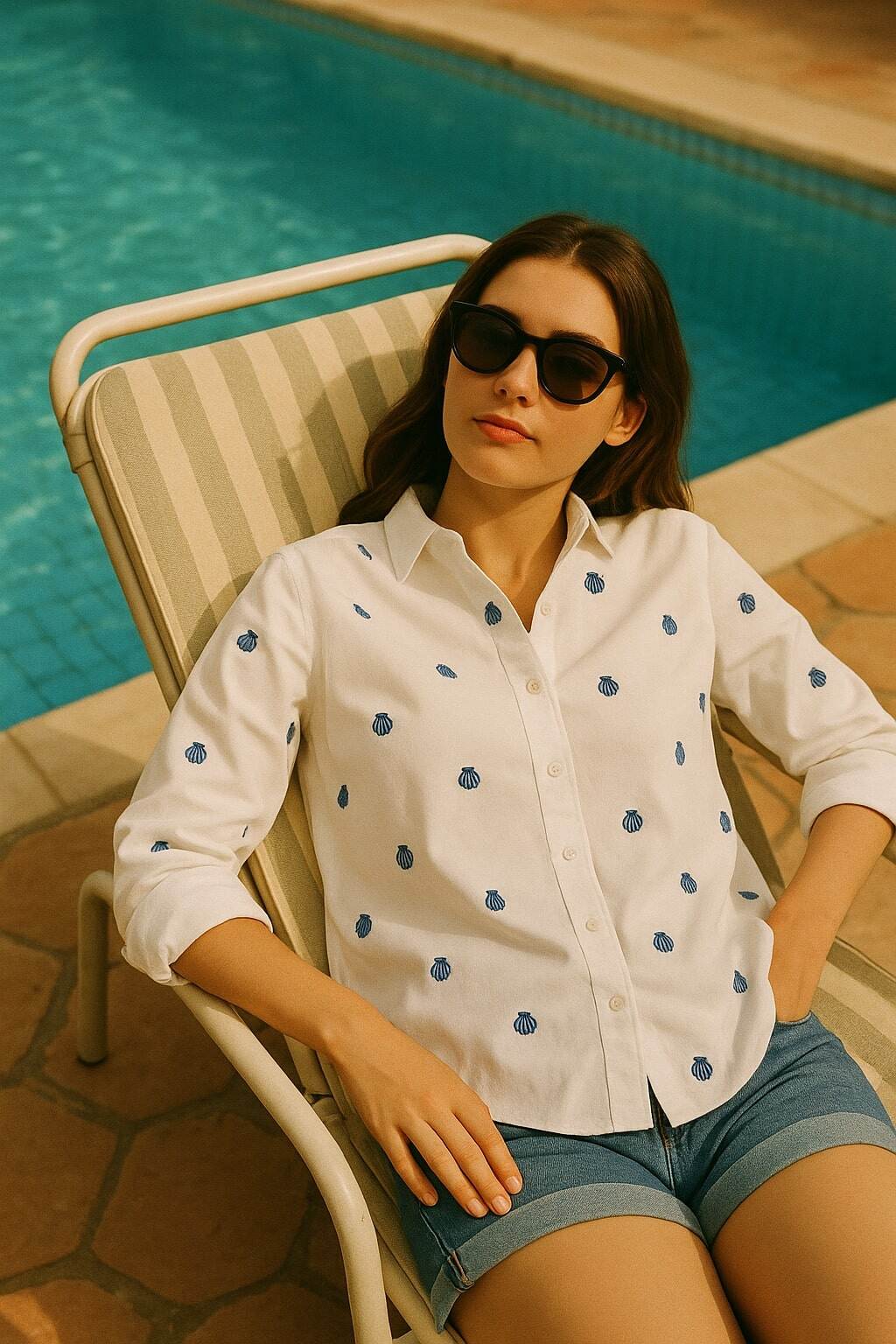 Grossiste DAPHNEA - CHEMISE BRODERIE COQUILLAGES